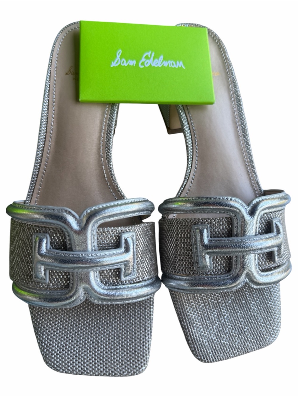 Sam Edelman Waylon Silver Slide Sandals Block Heel Size 7.5 NIB - Picture 7 of 10